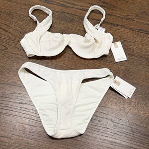 Good American Cream Textured Bikini Bottom